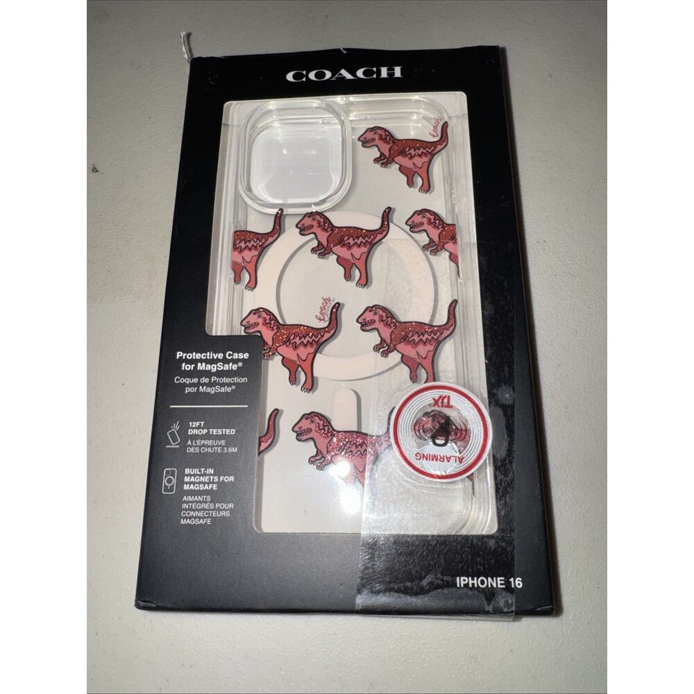 Coach Rexy Glitter Red Dinosaur iPhone 16 Protective MagSafe Phone Case